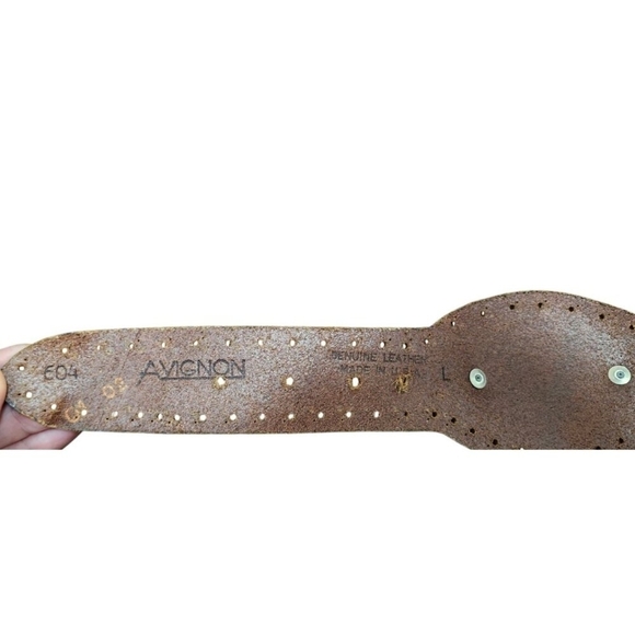 Vintage Avignon Silver Leather Embellished Metalwork Wide Belt size L Bohemian - Picture 10 of 15